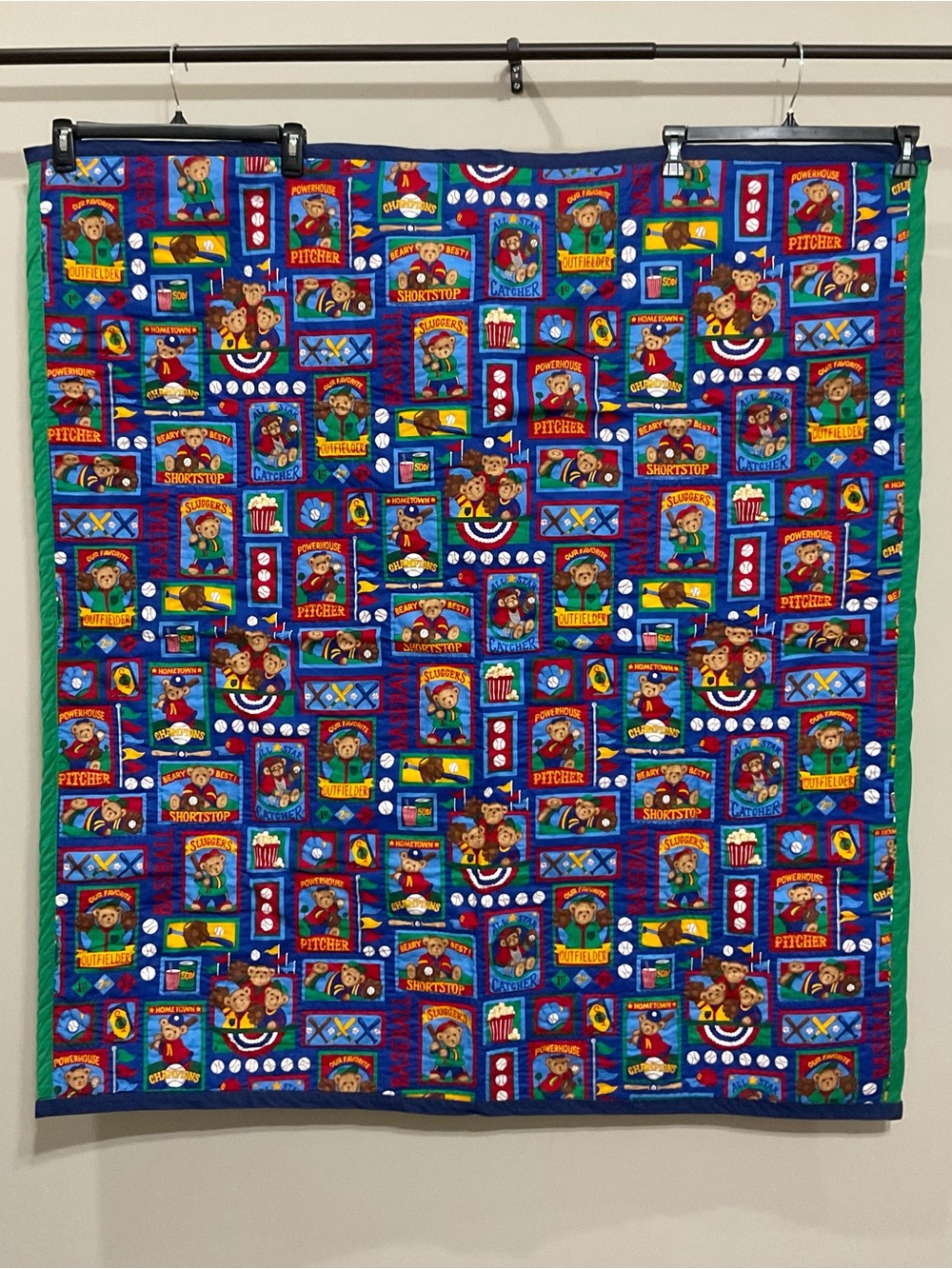 Vintage Handmade Teddy Bear Baseball Quilt Sports Baby Blanket Cranston